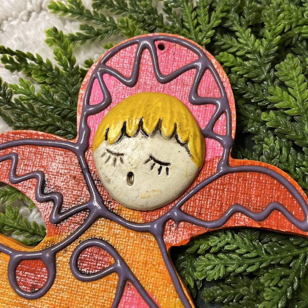 Vintage Dickson Masonite Angel Orange Pink Psychedelic Retro Mid Century Flat - Picture 2 of 11
